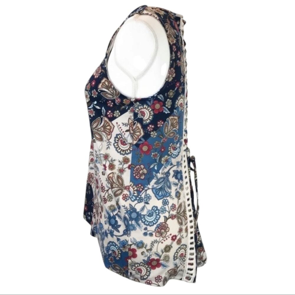 Westport Sleeveless Floral Lace-up Back Hi Low Blouse Medium - Picture 2 of 9